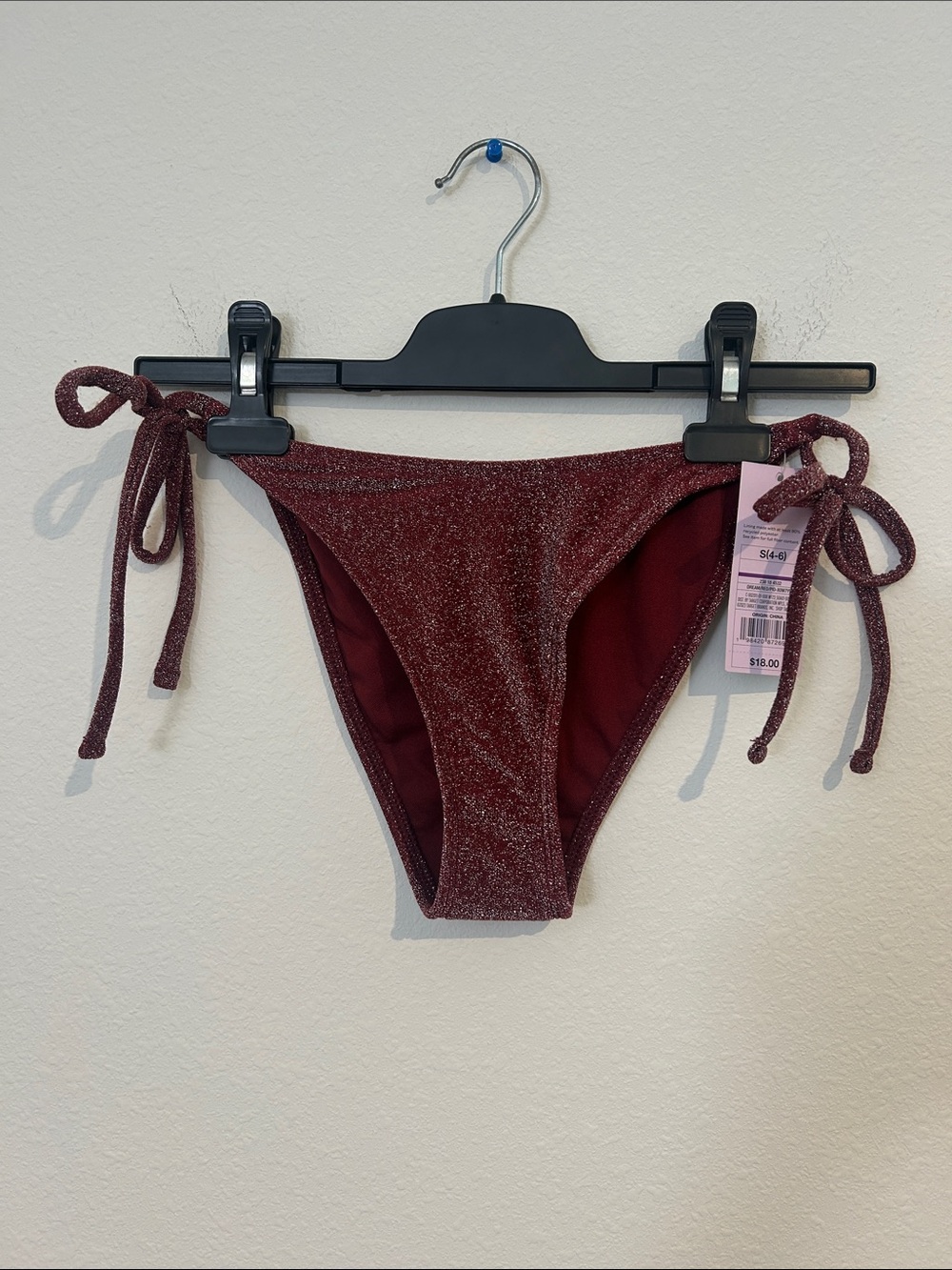 l*space Girls' Glitter Side-Tie Bikini Bottom - Burgundy Sparkle
